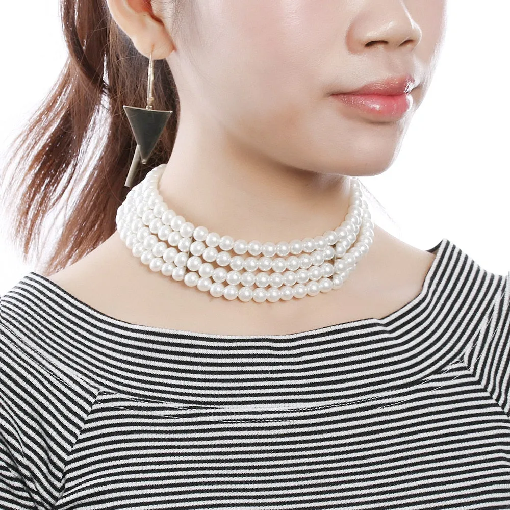 Ashore Shop Multi Layer Chain Pearl Imitation Choker Necklace