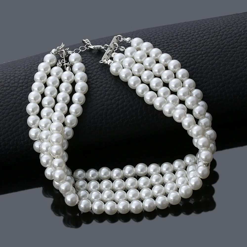 Ashore Shop Multi Layer Chain Pearl Imitation Choker Necklace