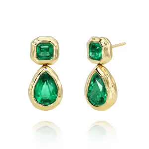 Asscher and Pear Emerald Drop River Earrings