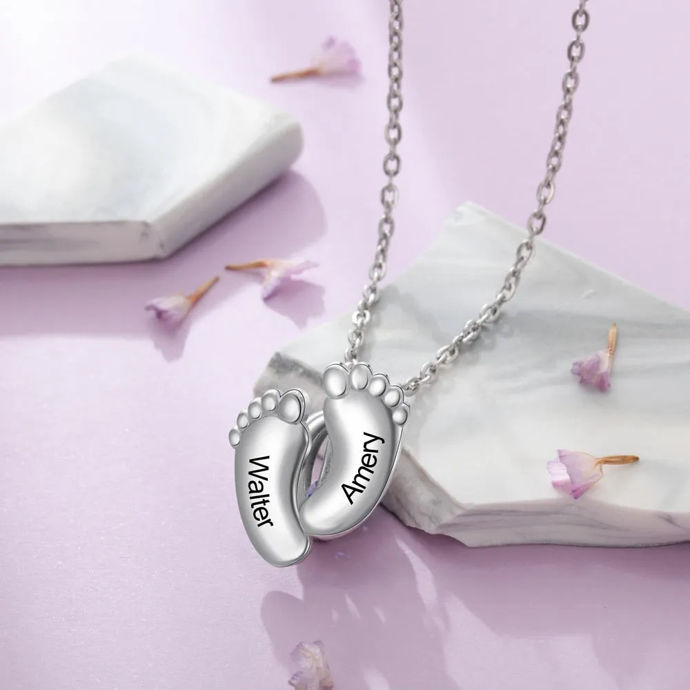 Baby Feet Engraving Name Pendant Customized Birthstone