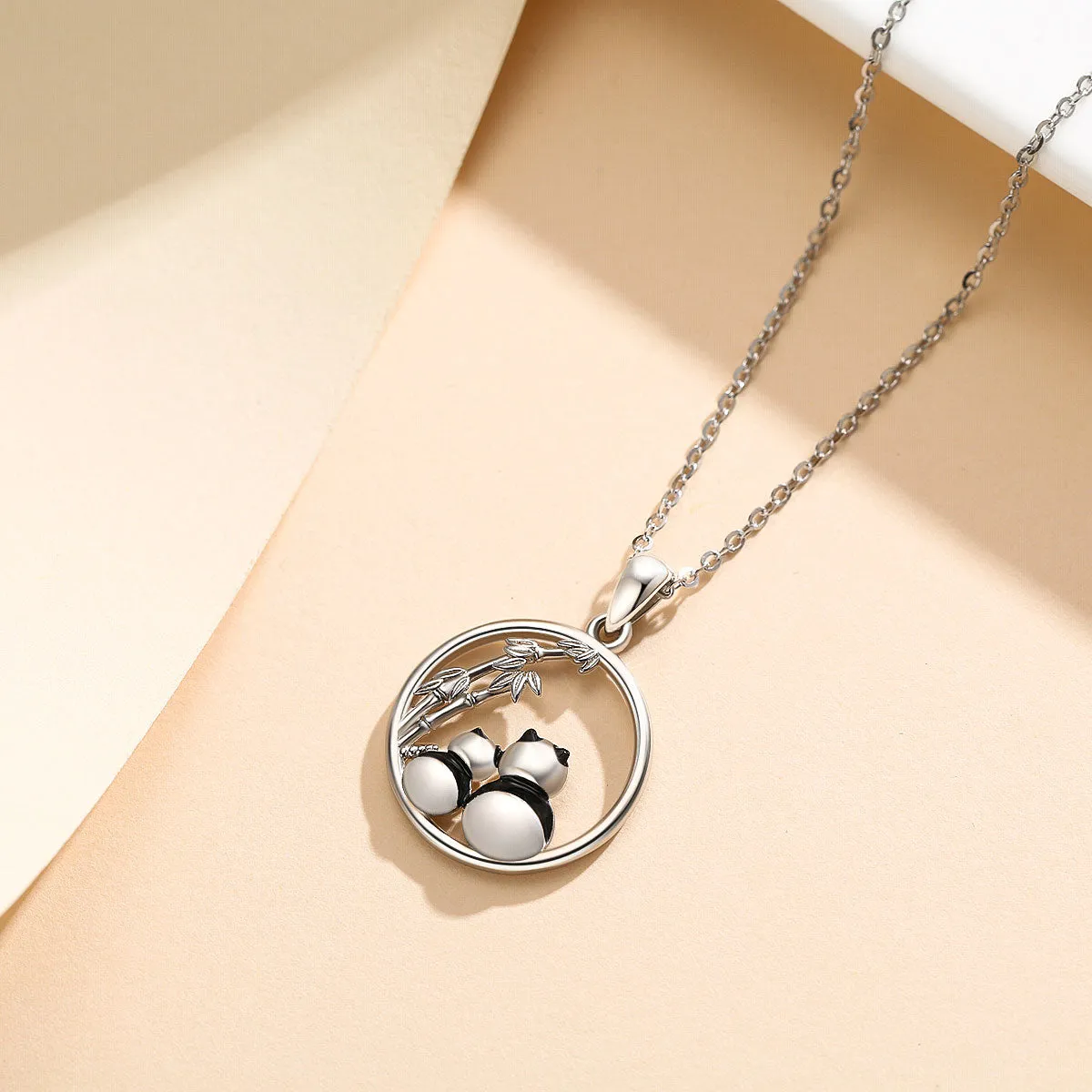 Bamboo and Giant Panda Round Pendant Jewelry Women Valentine's Day gift