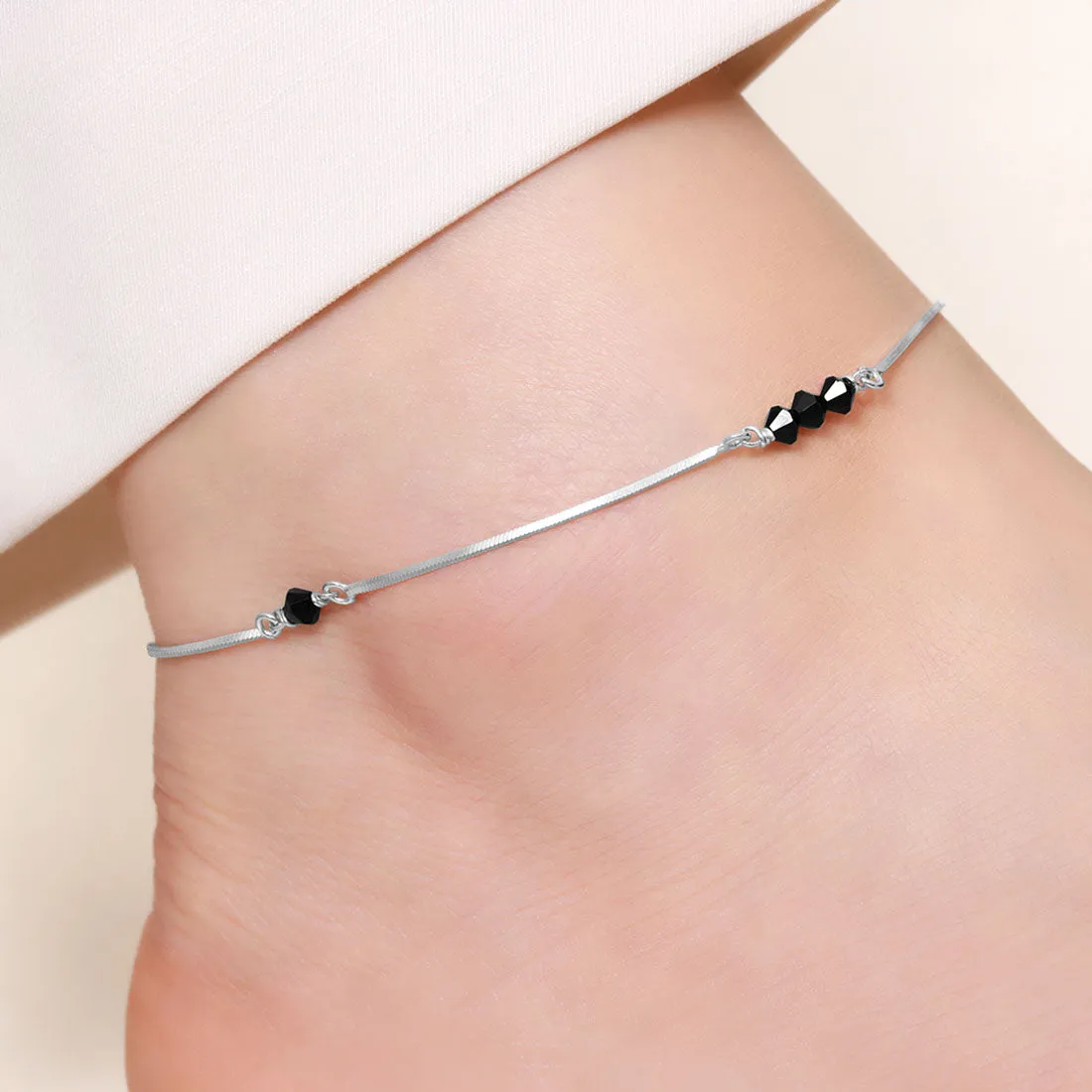 Beaded Beauty Rhodium Plated 925 Sterling Silver Adjustable Chain Anklet