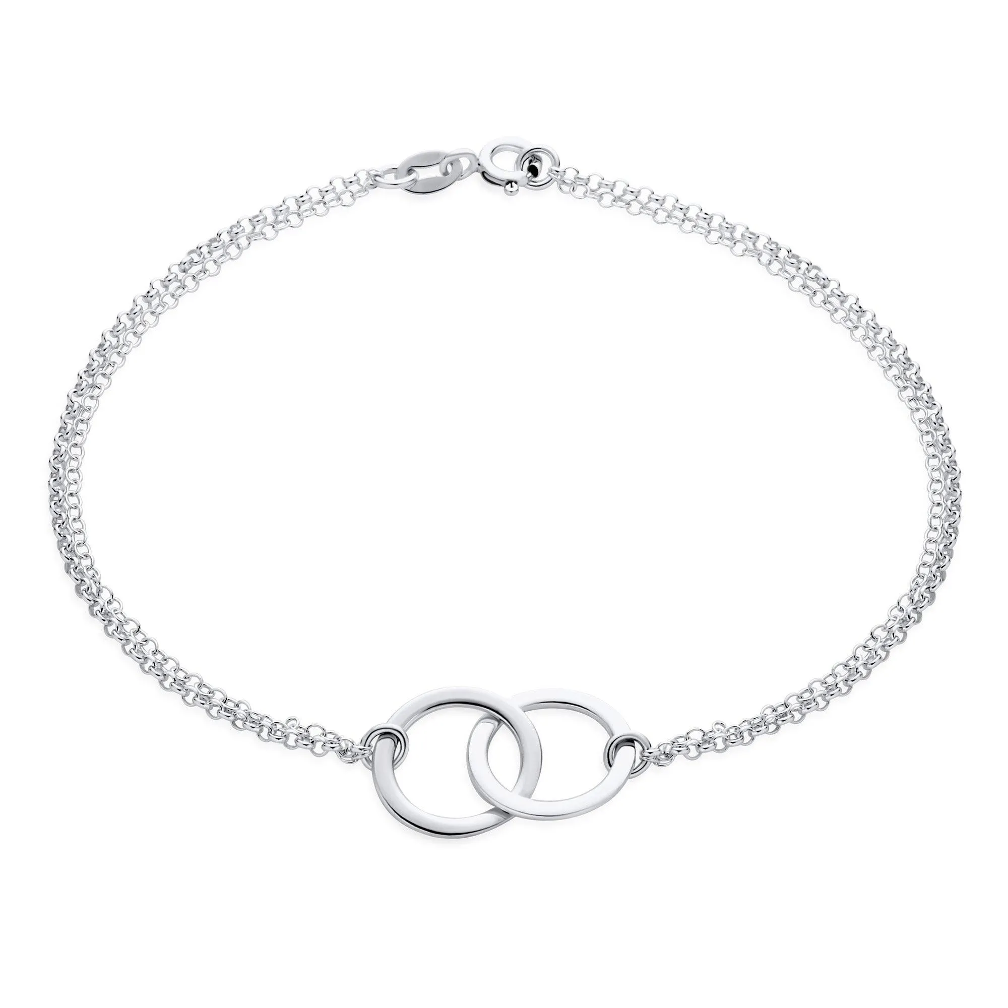 BFF Double Chain Love Eternity Ring Anklet Ankle Bracelet Sterling Silver 9-10 Inch