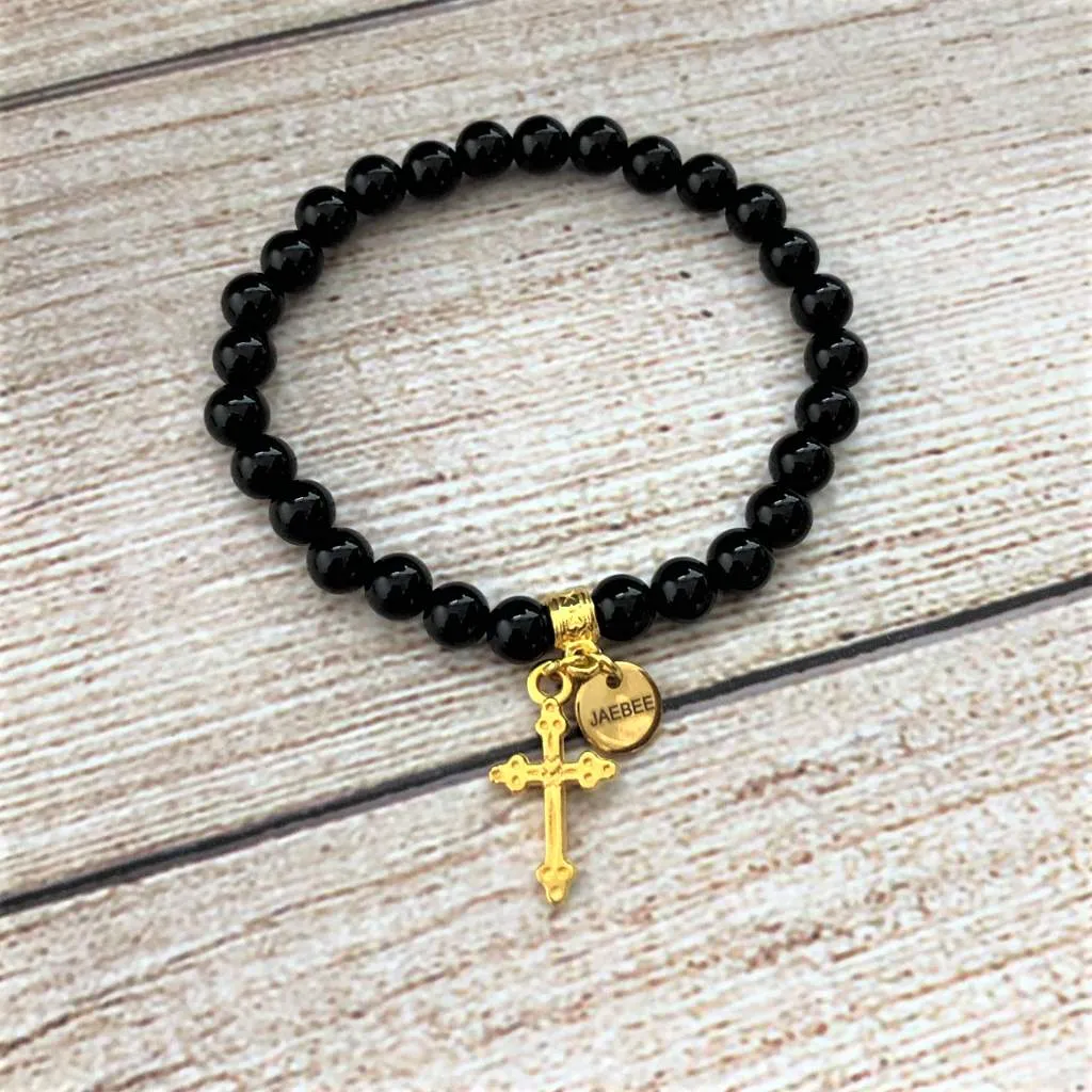 Black and Gold Cross Stack Bracelet Set