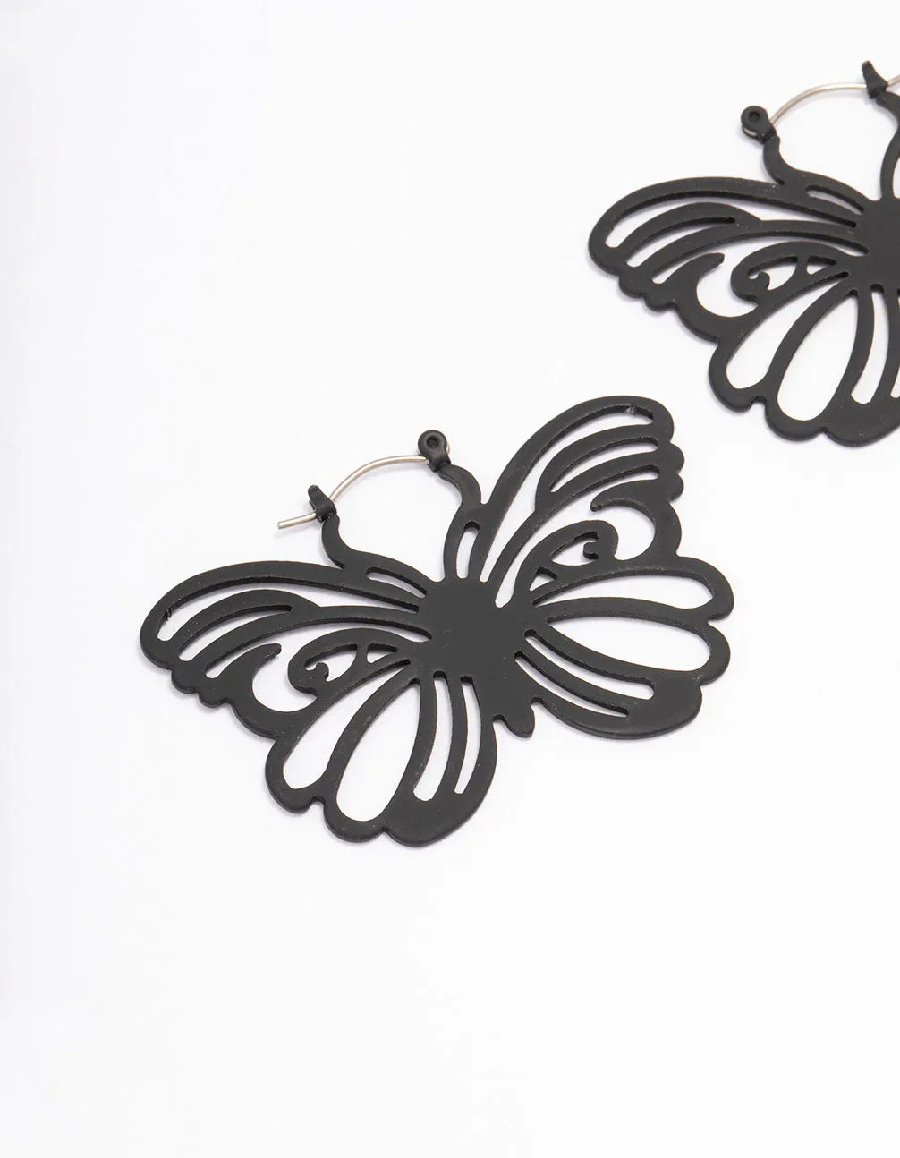 Black Butterfly Pattern Hoop Earrings