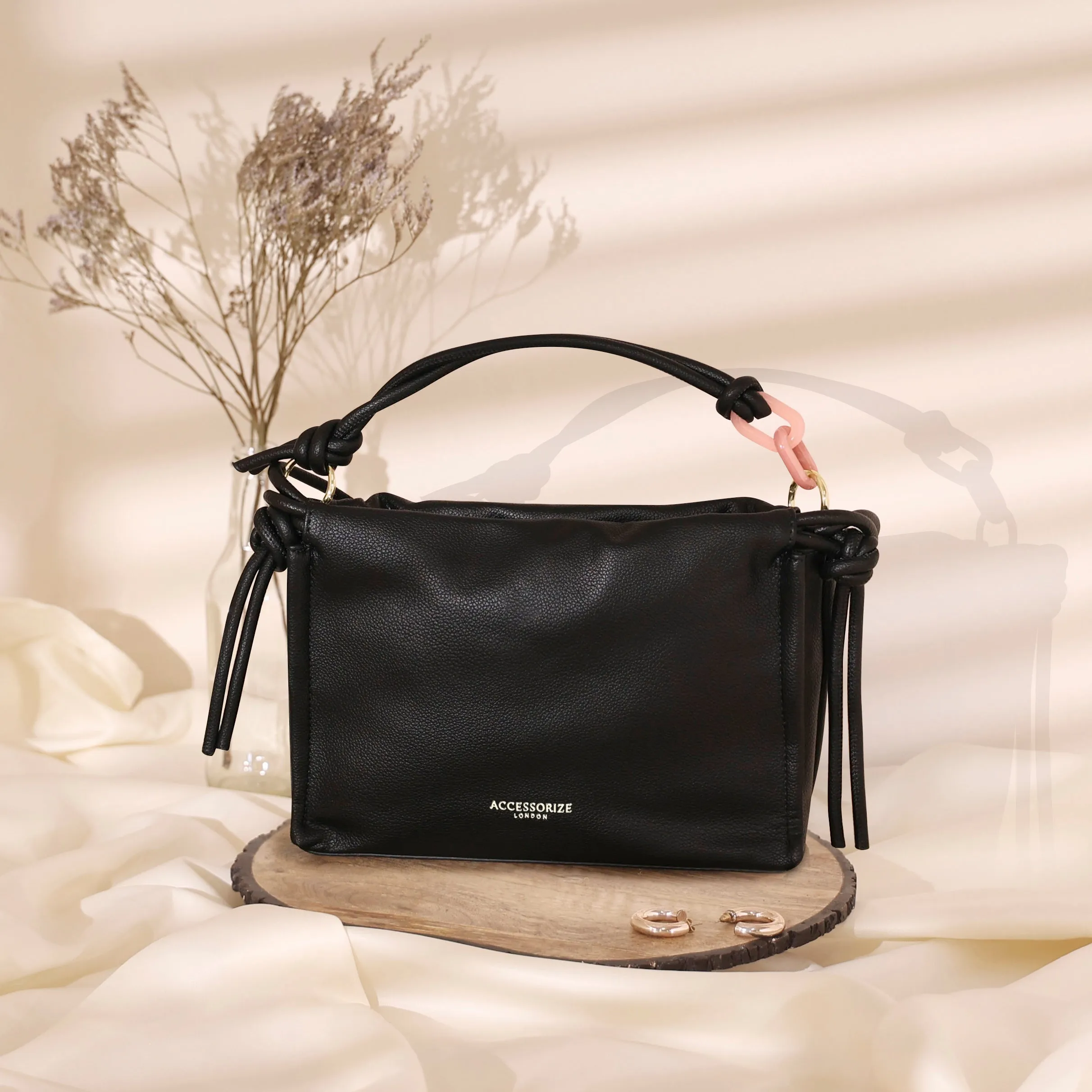 Black Ruched Small Shoulder Bag