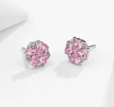 BLOSSOM - 925 Sterling Silver Earrings with Pink Zircon