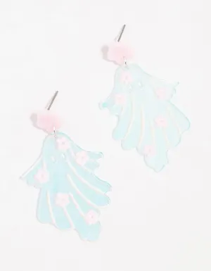 Blue & Pink Acrylic Ghost Flower Drop Earrings