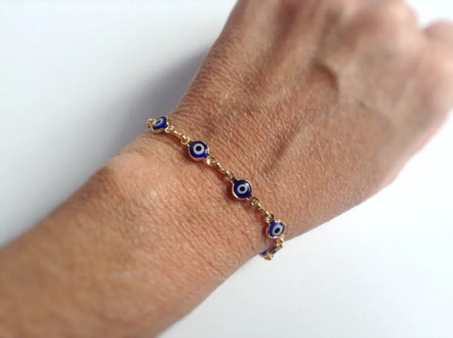 Blue Evil Eye Chain Bracelet Birthday Jewish Gift Pulsera contra Mal de Ojo