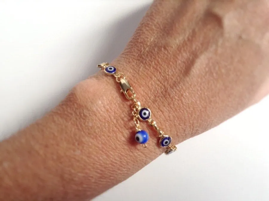 Blue Evil Eye Chain Bracelet Birthday Jewish Gift Pulsera contra Mal de Ojo