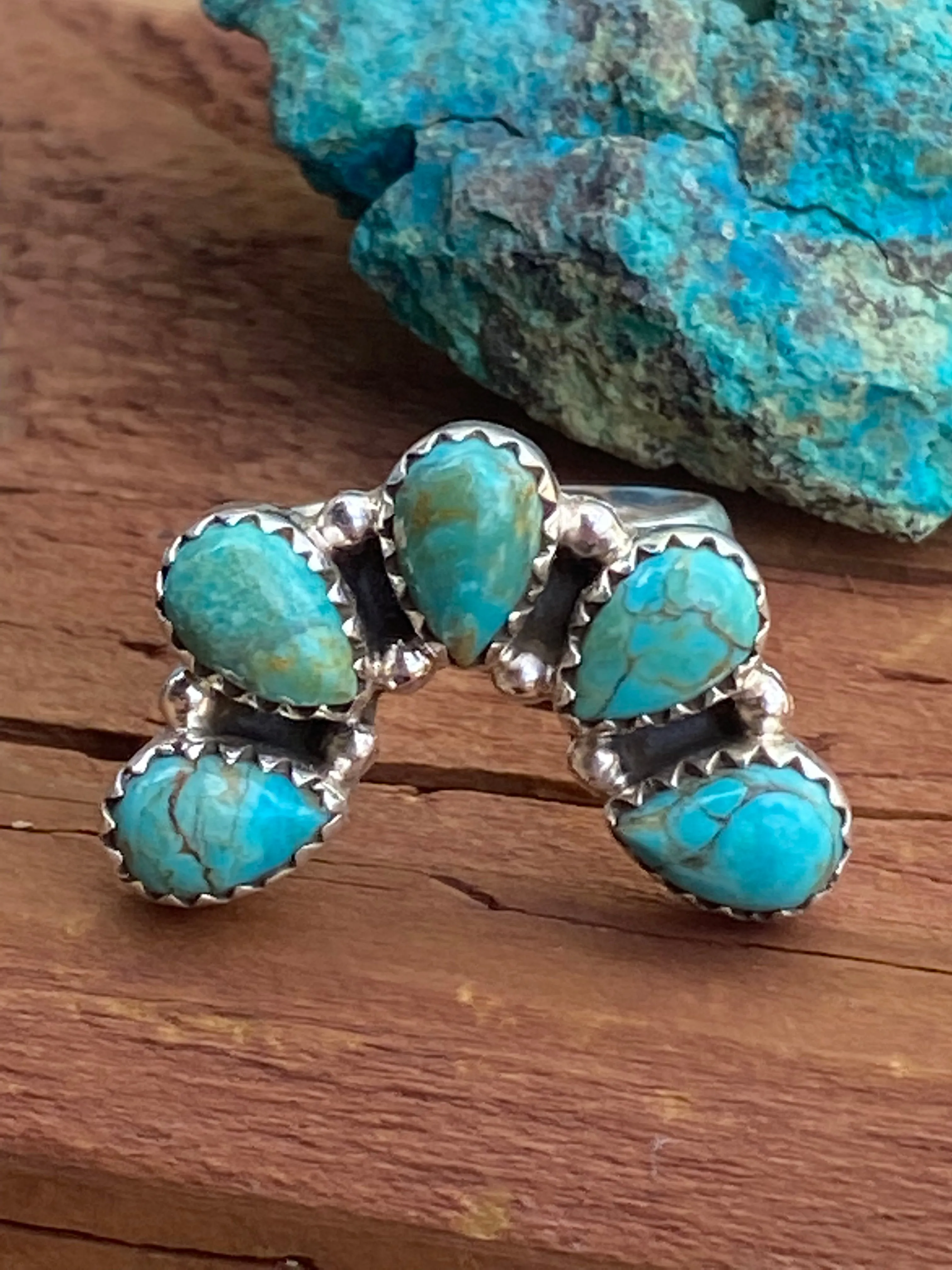 Blue Mojave & Sterling Silver  Diamond Wrap Ring