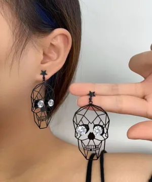 Boutique Black Metal Zircon Human Skeleton Hollowing Out Drop Earrings ZZ016