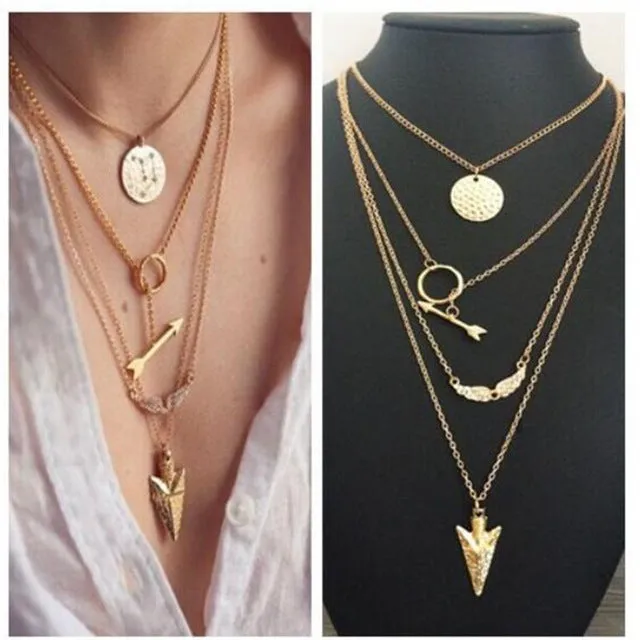 BYSPT Ethnic Coins Necklace Women Leaves Triangle Bar Round Chokers Statement Necklace multilayer Vintage Jewelry