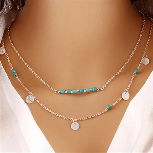 BYSPT Ethnic Coins Necklace Women Leaves Triangle Bar Round Chokers Statement Necklace multilayer Vintage Jewelry