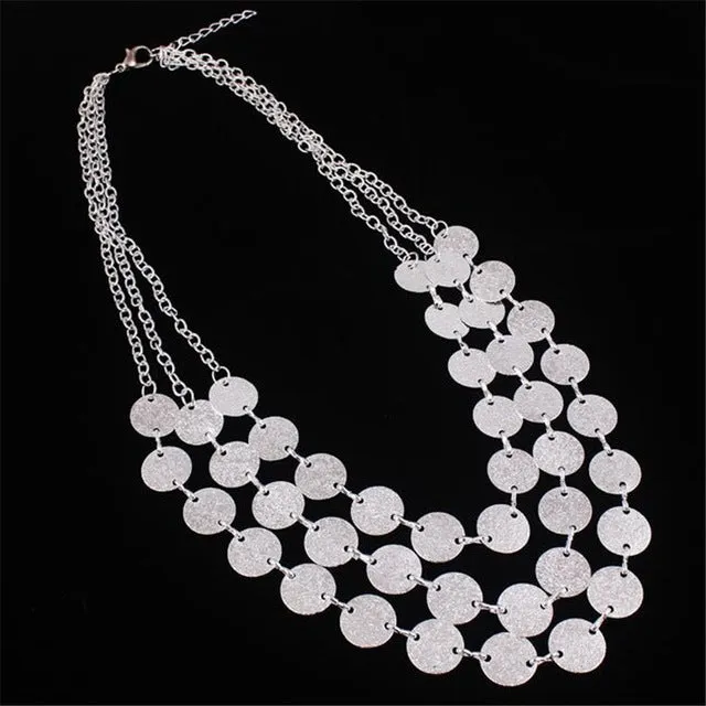 BYSPT Ethnic Coins Necklace Women Leaves Triangle Bar Round Chokers Statement Necklace multilayer Vintage Jewelry