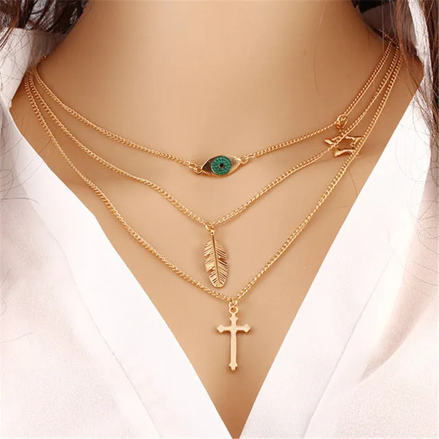 BYSPT Ethnic Coins Necklace Women Leaves Triangle Bar Round Chokers Statement Necklace multilayer Vintage Jewelry