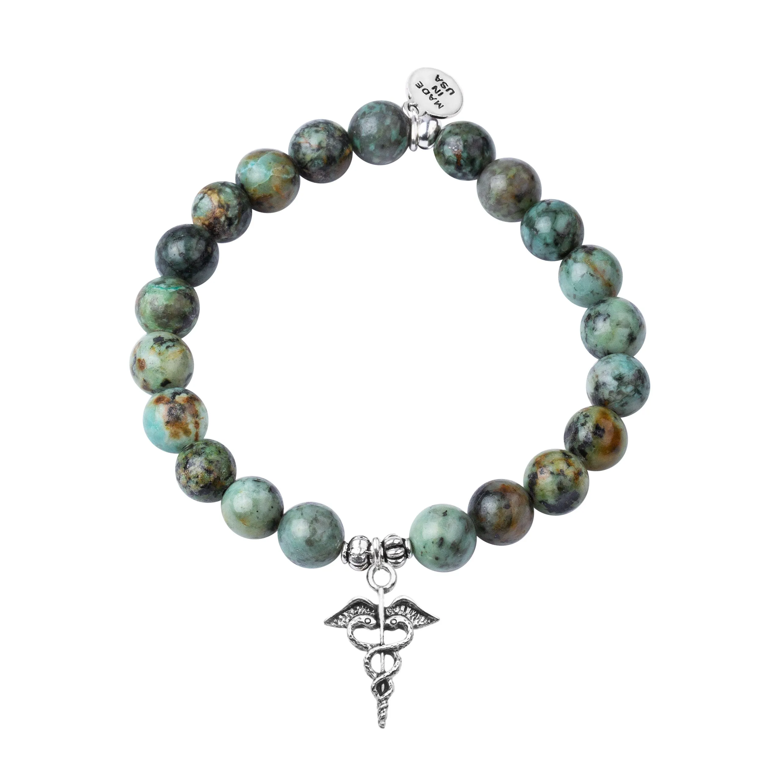 Caduceus (Medical Symbol) | Stone Beaded Charm Bracelet |  African Turquoise