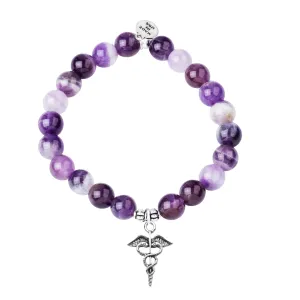 Caduceus (Medical Symbol) | Stone Beaded Charm Bracelet |  Amethyst