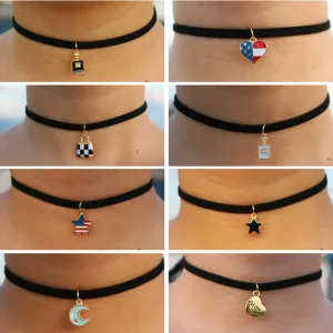 Choker Necklaces Women Black Velvet Suede Leather Chain Short Collares Fashion Jewelry Gothic 90's Bijoux Steampunk ras de cou