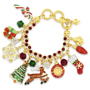 Christmas Gift Charm Bracelet by Ritzy Couture DeLuxe – 22k Gold Layered Brass