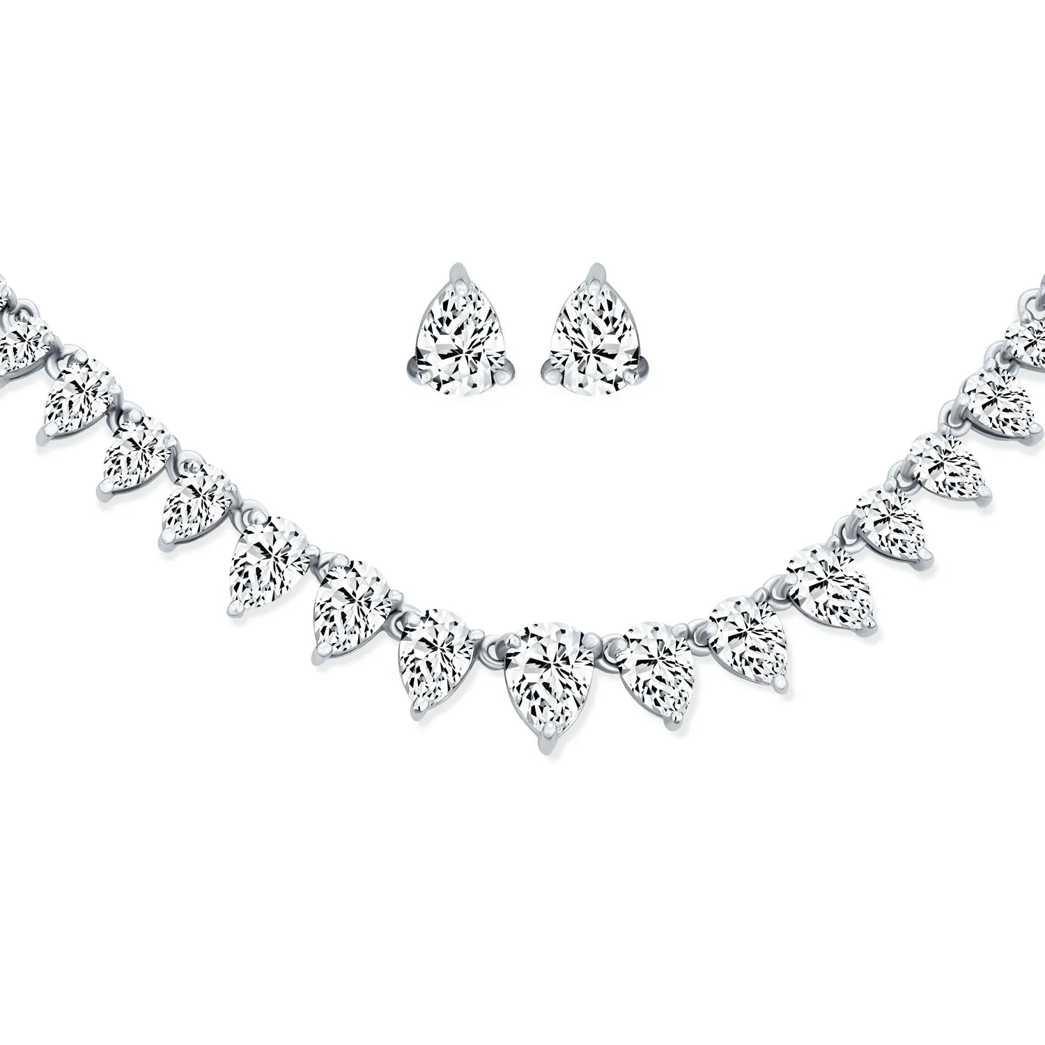 Classic Bridal Teardrop CZ Collar Necklace & Earrings Set for Wedding Prom