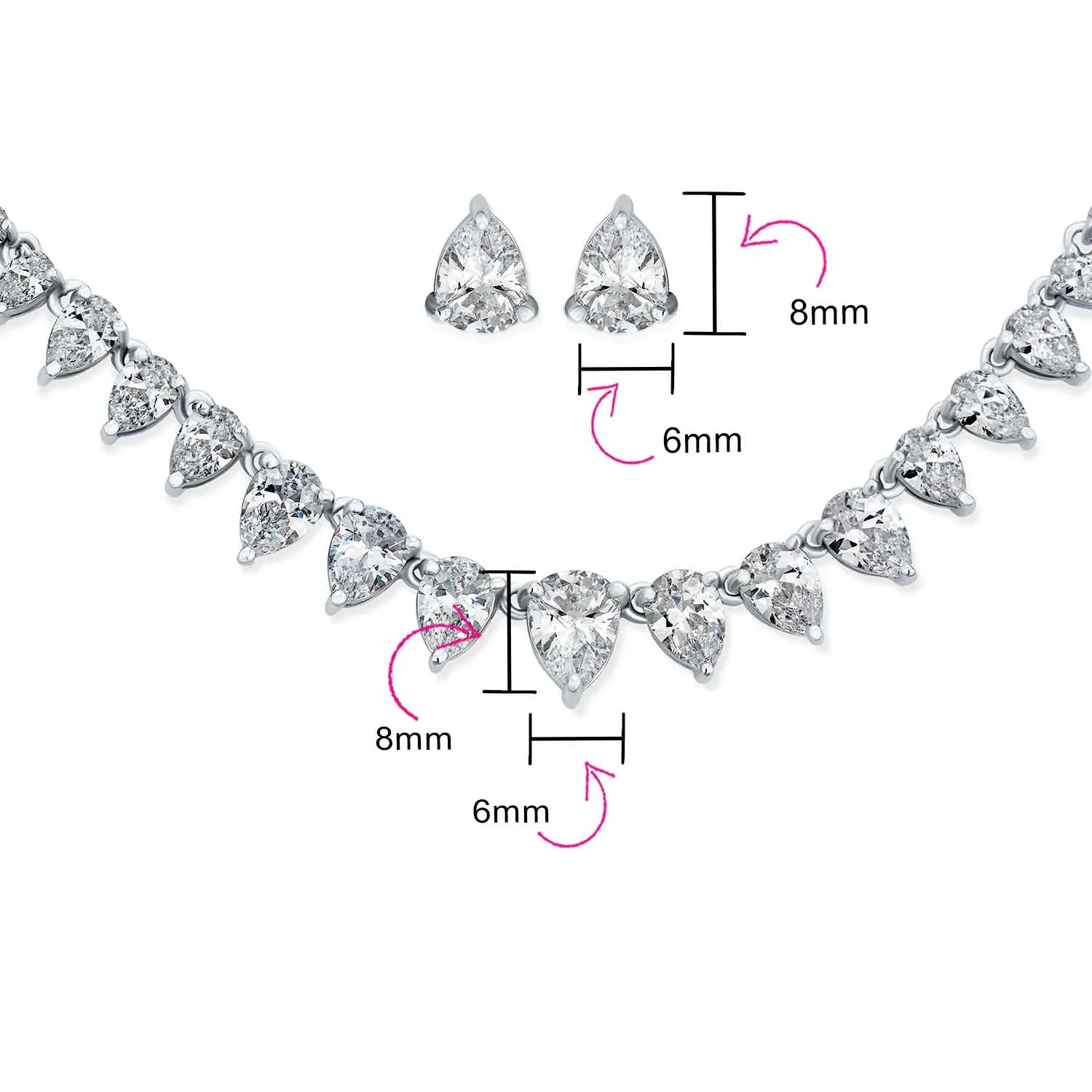 Classic Bridal Teardrop CZ Collar Necklace & Earrings Set for Wedding Prom