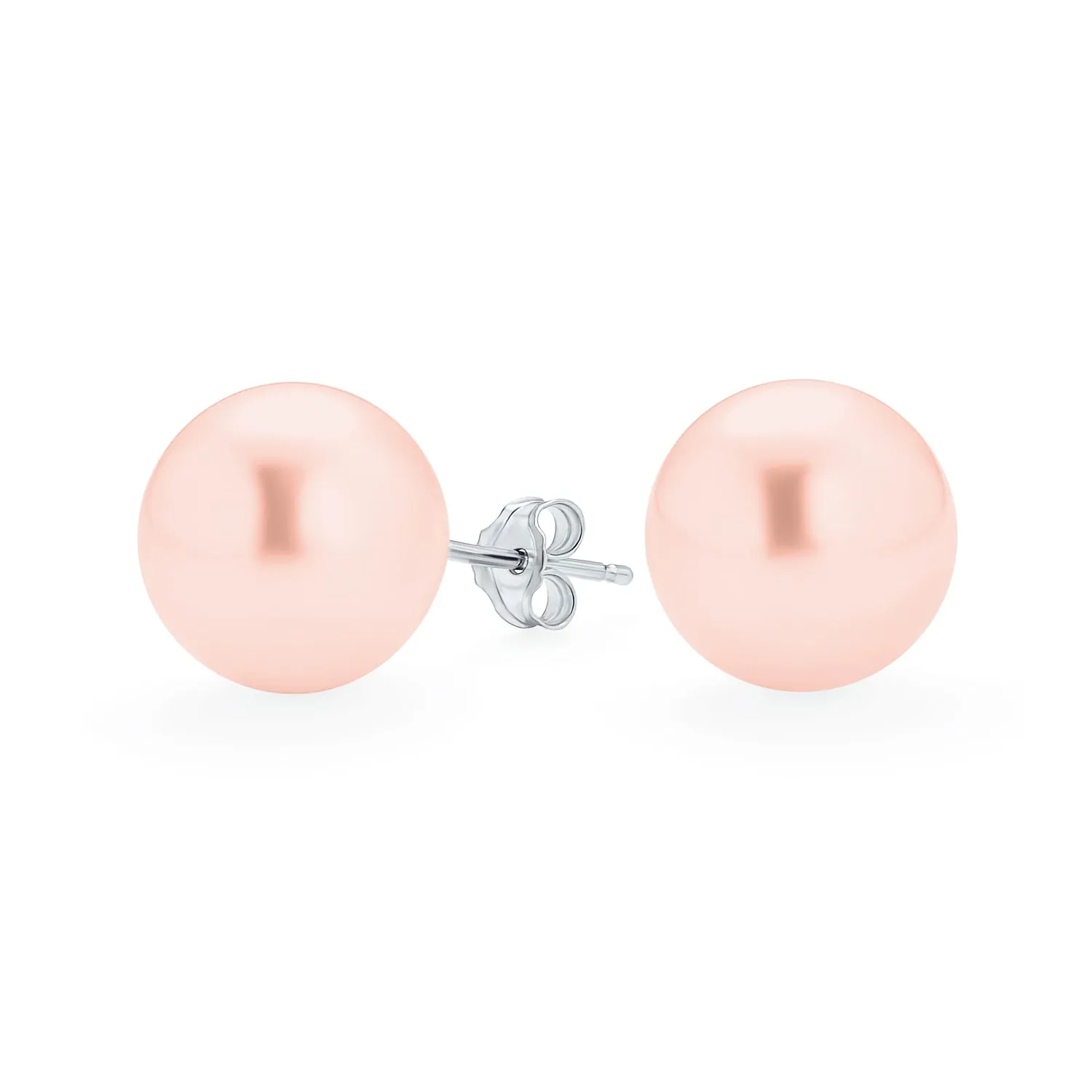 Classic Light Pink Drop Ball Earrings with Simulated Pearl in  Sterling Silver