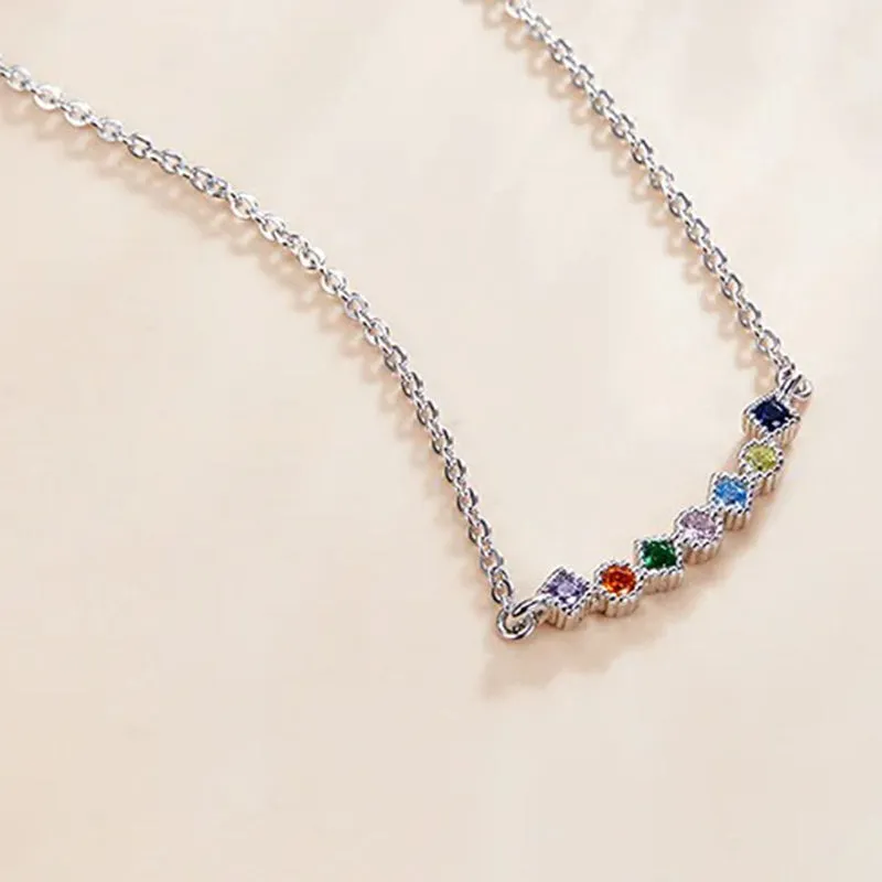 Colorful Rainbow 925 Sterling Silver Necklace Twinkle Shiny Zircon Attractive Cute Necklace for Women Jewelry Girl