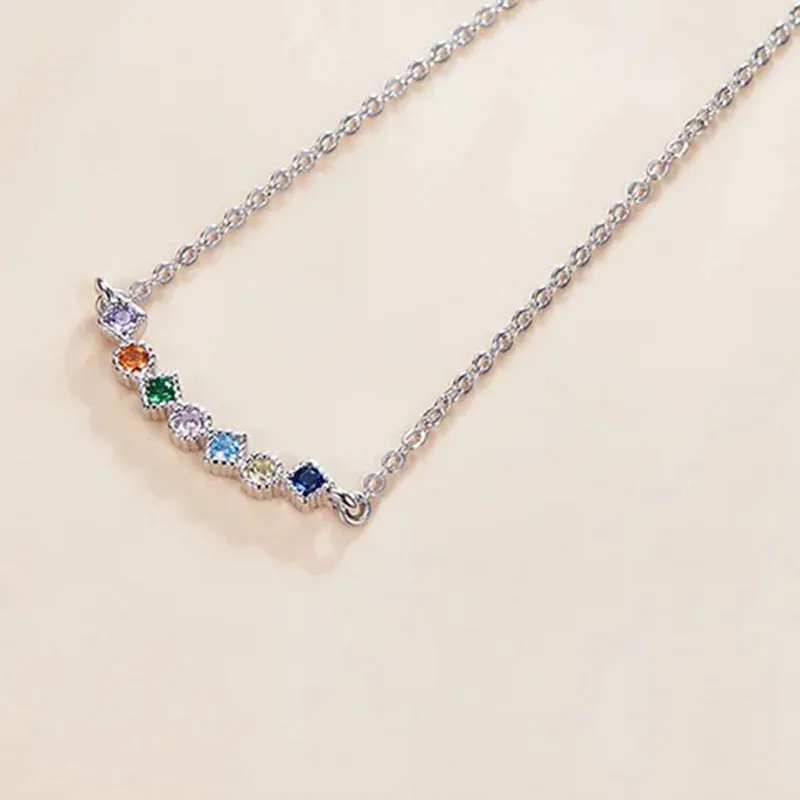 Colorful Rainbow 925 Sterling Silver Necklace Twinkle Shiny Zircon Attractive Cute Necklace for Women Jewelry Girl