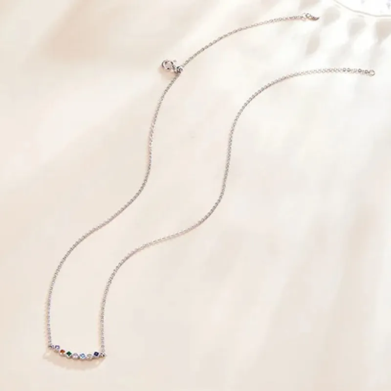 Colorful Rainbow 925 Sterling Silver Necklace Twinkle Shiny Zircon Attractive Cute Necklace for Women Jewelry Girl