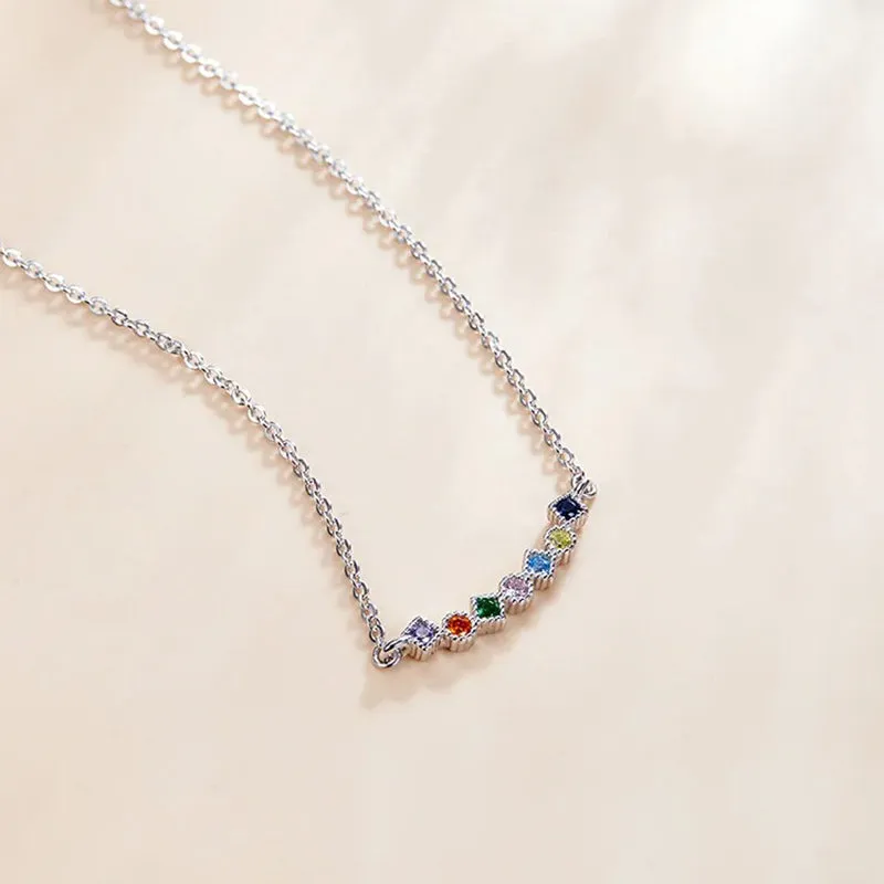 Colorful Rainbow 925 Sterling Silver Necklace Twinkle Shiny Zircon Attractive Cute Necklace for Women Jewelry Girl