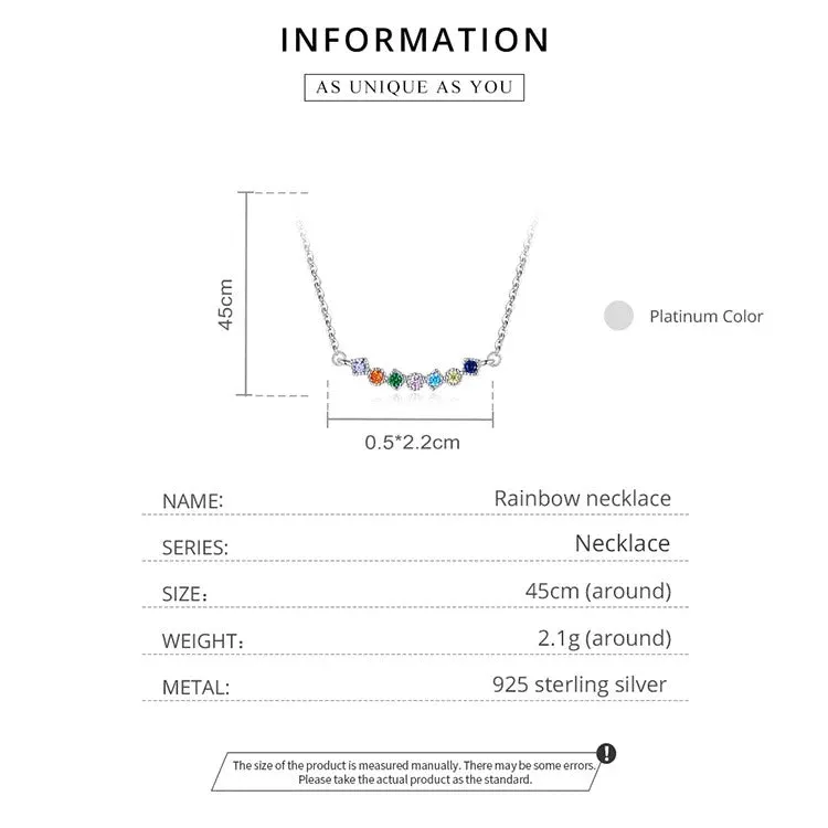 Colorful Rainbow 925 Sterling Silver Necklace Twinkle Shiny Zircon Attractive Cute Necklace for Women Jewelry Girl