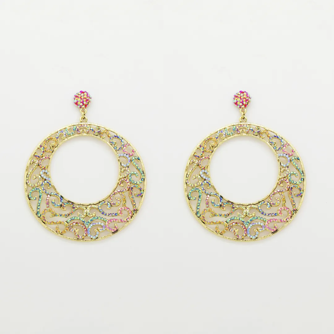 Crystal Filigree Disc Earrings