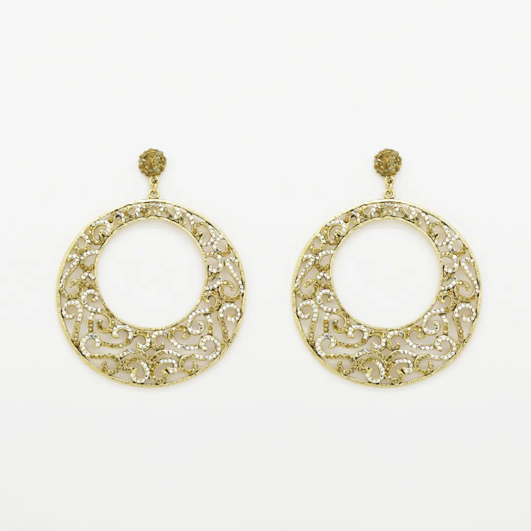 Crystal Filigree Disc Earrings