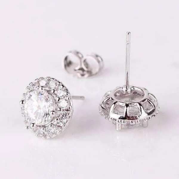 Crystal Solitaire Stud Earrings with Removable Halo Jacket