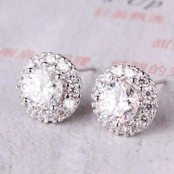 Crystal Solitaire Stud Earrings with Removable Halo Jacket