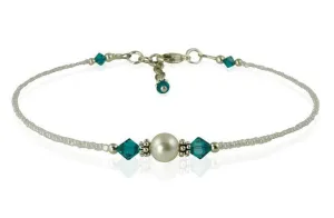 Custom Crystal White Pearl Beaded Anklets