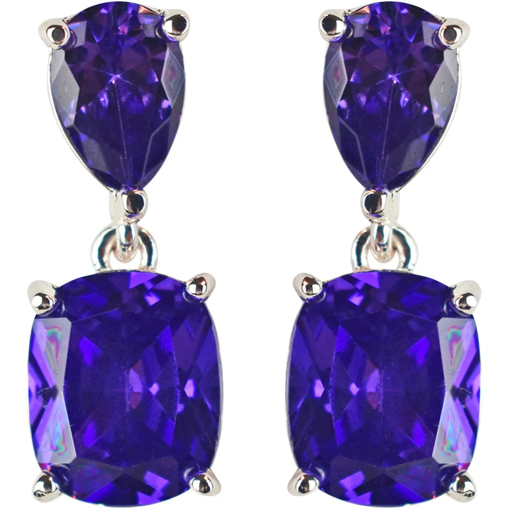 Dazzling Dreamer CZ Pierced Earrings (Sterling Silvertone/Violet)