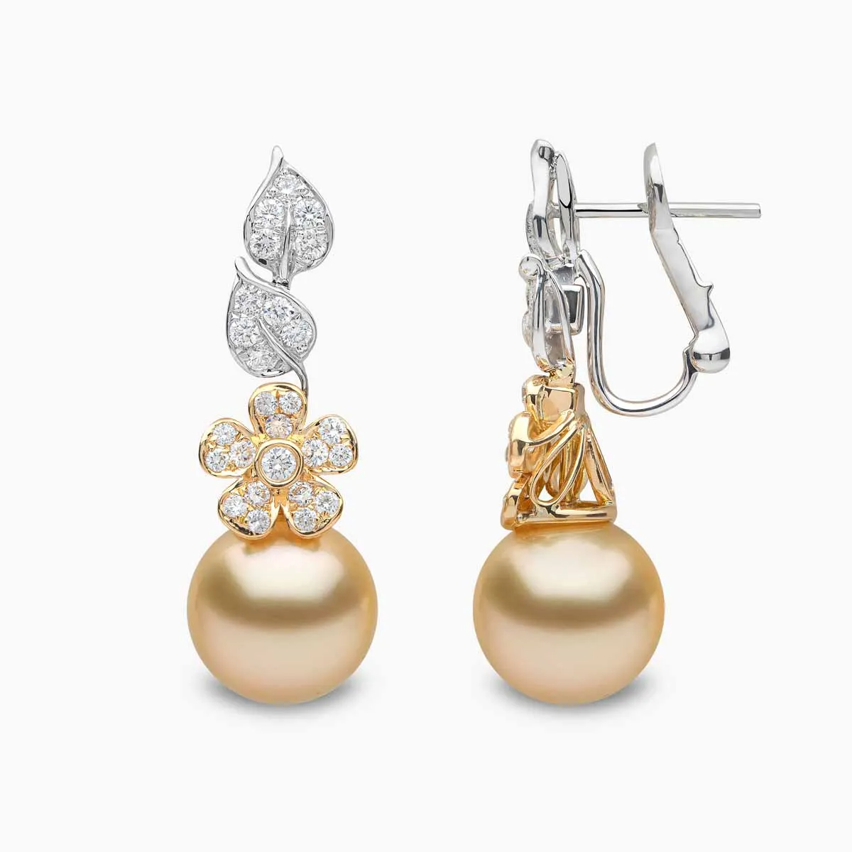 Duchess 18K Gold Pearl and Diamond Floral Motif Earrings