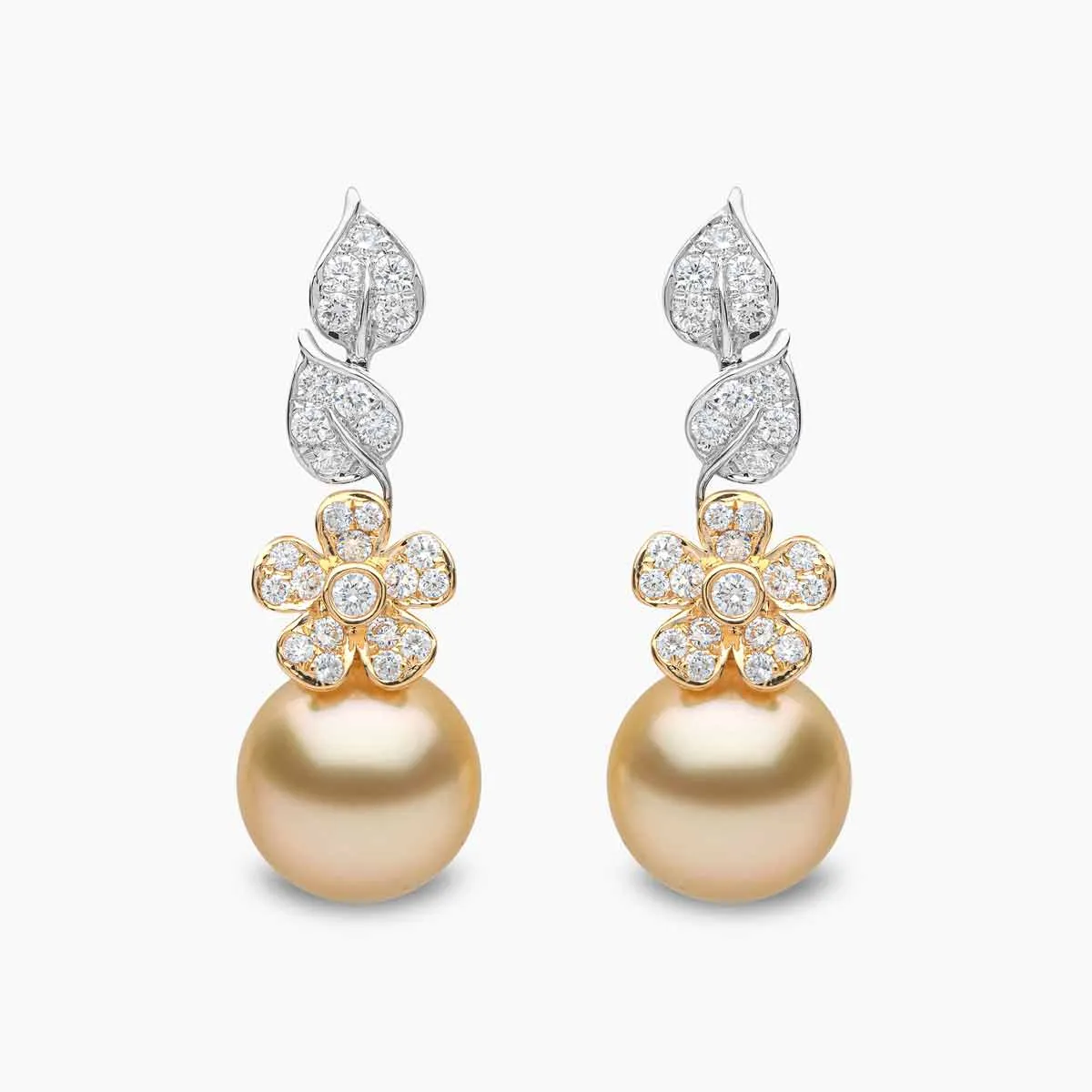 Duchess 18K Gold Pearl and Diamond Floral Motif Earrings