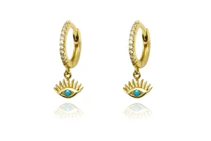 Effy Evil Eye Turquoise CZ Gold Sterling Silver Hoop Earrings