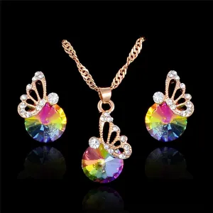 Elegane Colorful Zircon Jewelry Set Wedding Jewelry Set Crystal Butterfly Necklace Earrings Bijoux Femme Indian Jewelry