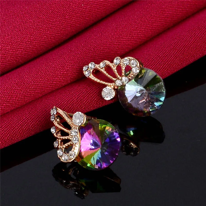 Elegane Colorful Zircon Jewelry Set Wedding Jewelry Set Crystal Butterfly Necklace Earrings Bijoux Femme Indian Jewelry