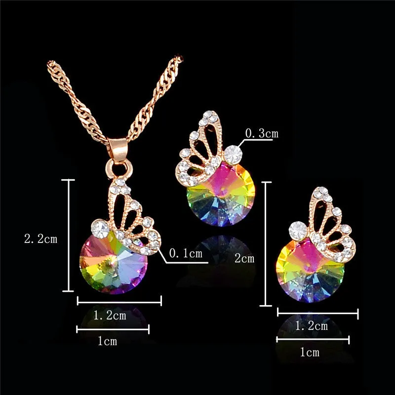 Elegane Colorful Zircon Jewelry Set Wedding Jewelry Set Crystal Butterfly Necklace Earrings Bijoux Femme Indian Jewelry