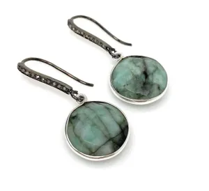 Emerald and Diamond Pave Elegance Earrings with Black Rhodium in Sterling Silver