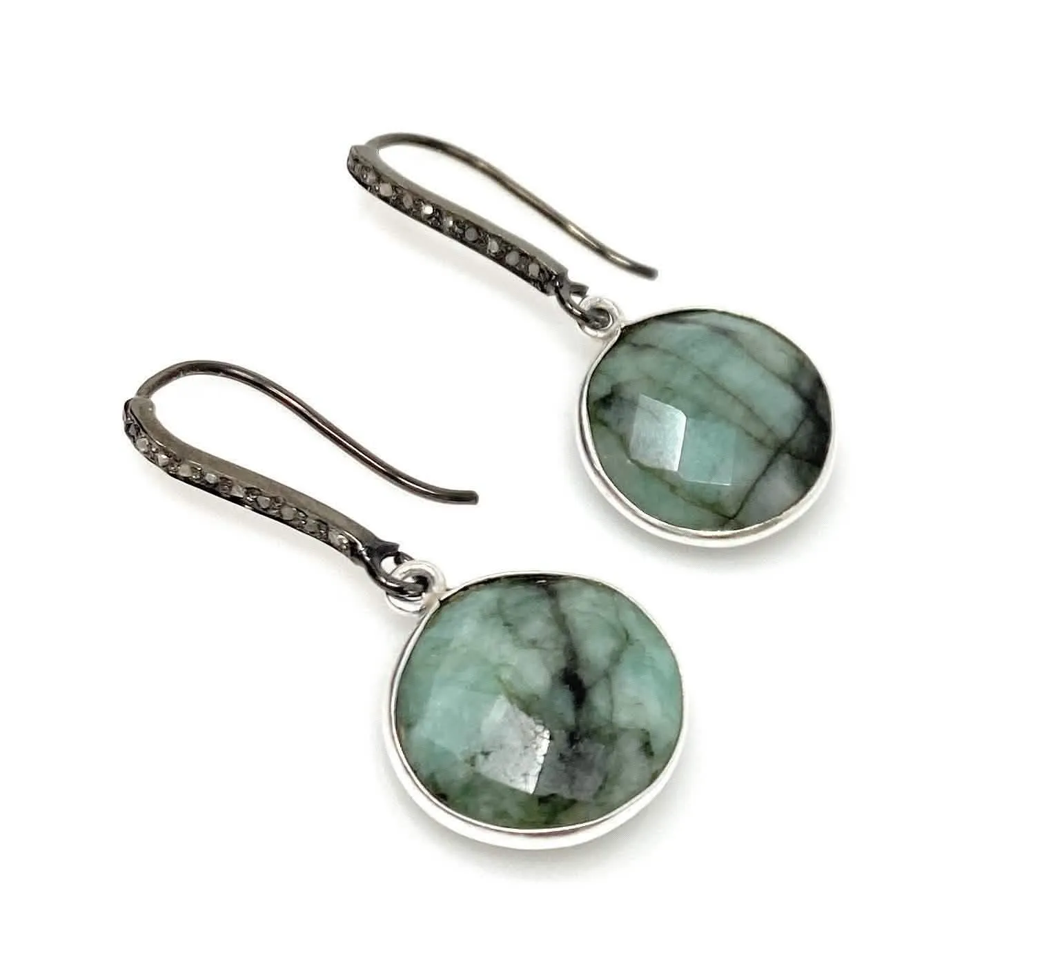 Emerald and Diamond Pave Elegance Earrings with Black Rhodium in Sterling Silver