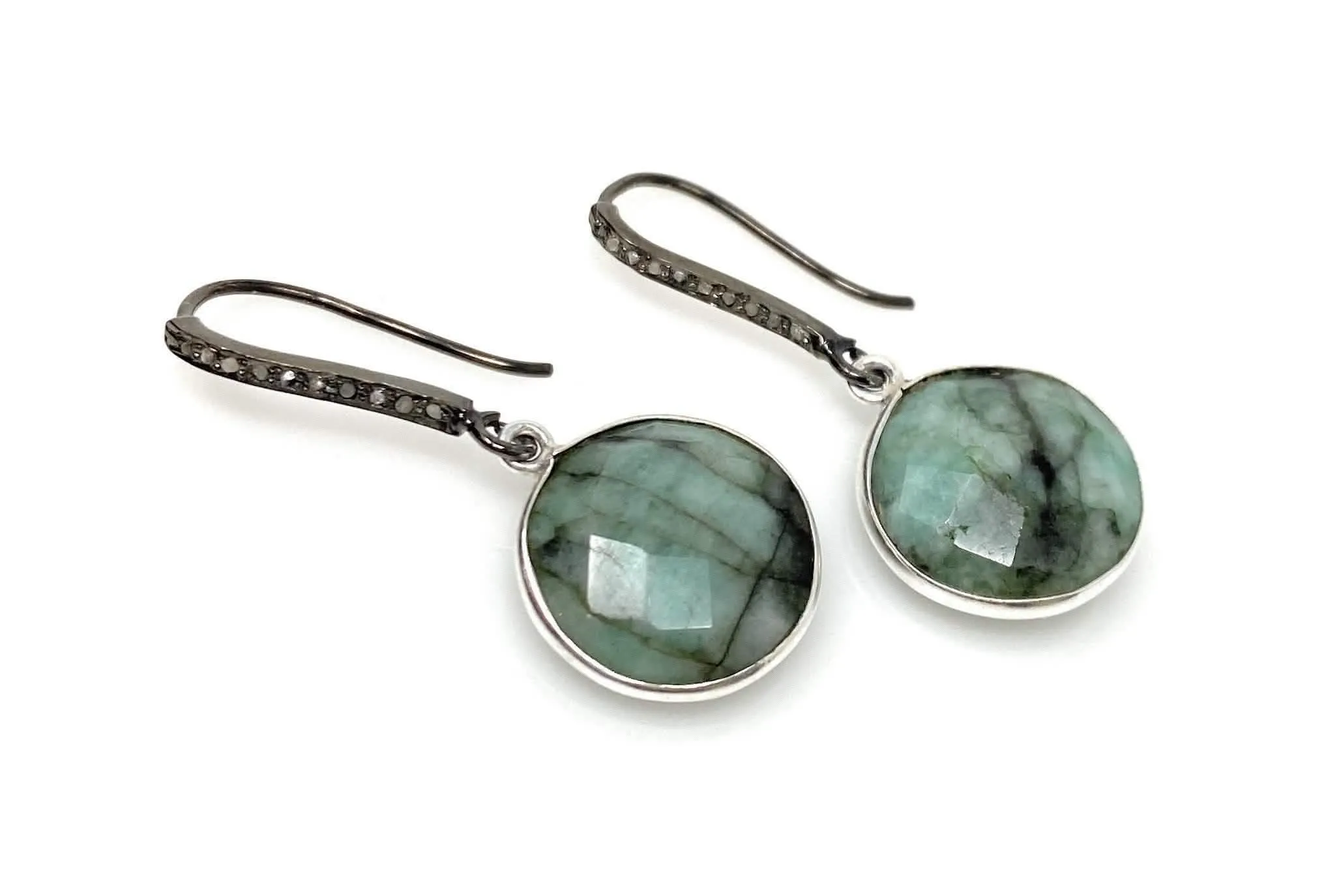 Emerald and Diamond Pave Elegance Earrings with Black Rhodium in Sterling Silver