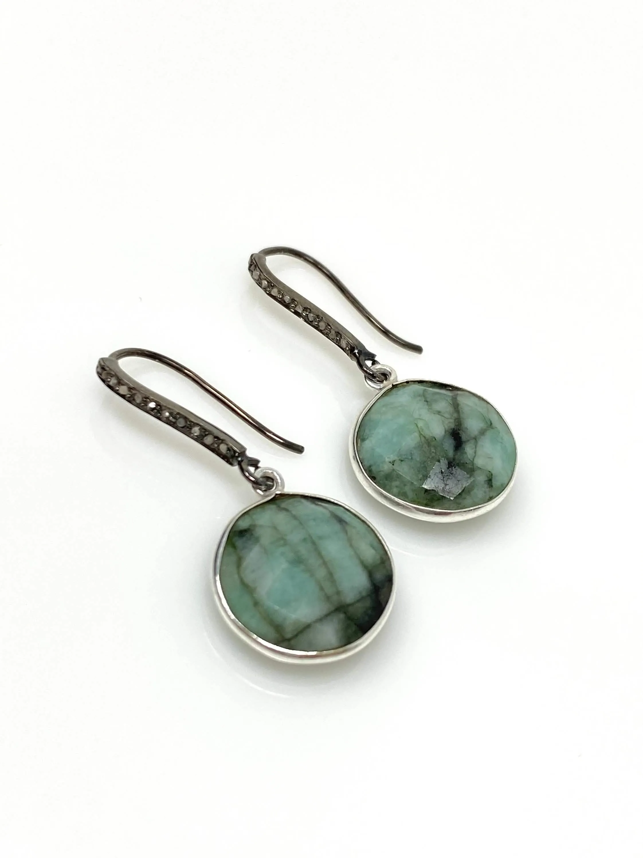 Emerald and Diamond Pave Elegance Earrings with Black Rhodium in Sterling Silver