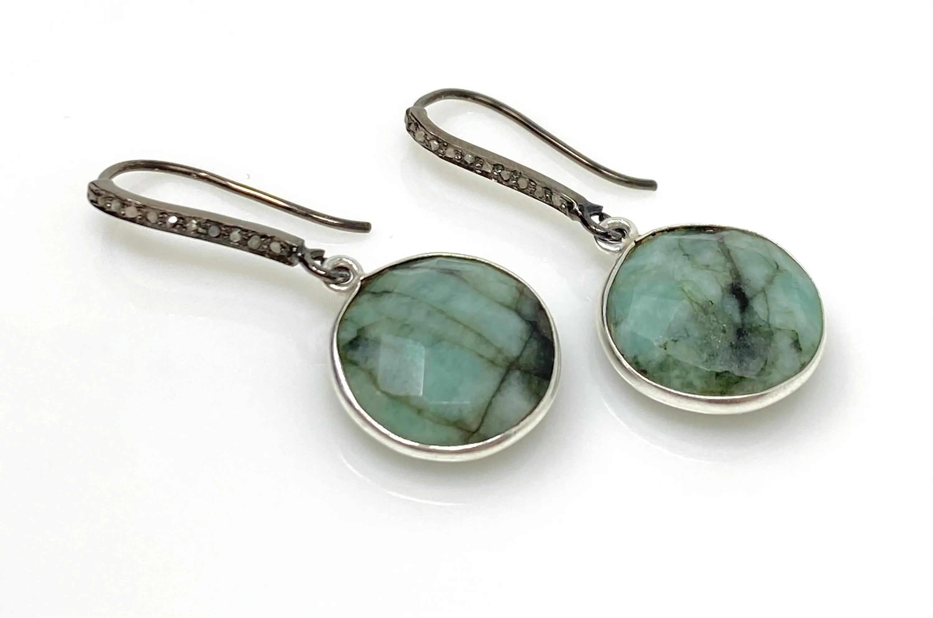 Emerald and Diamond Pave Elegance Earrings with Black Rhodium in Sterling Silver