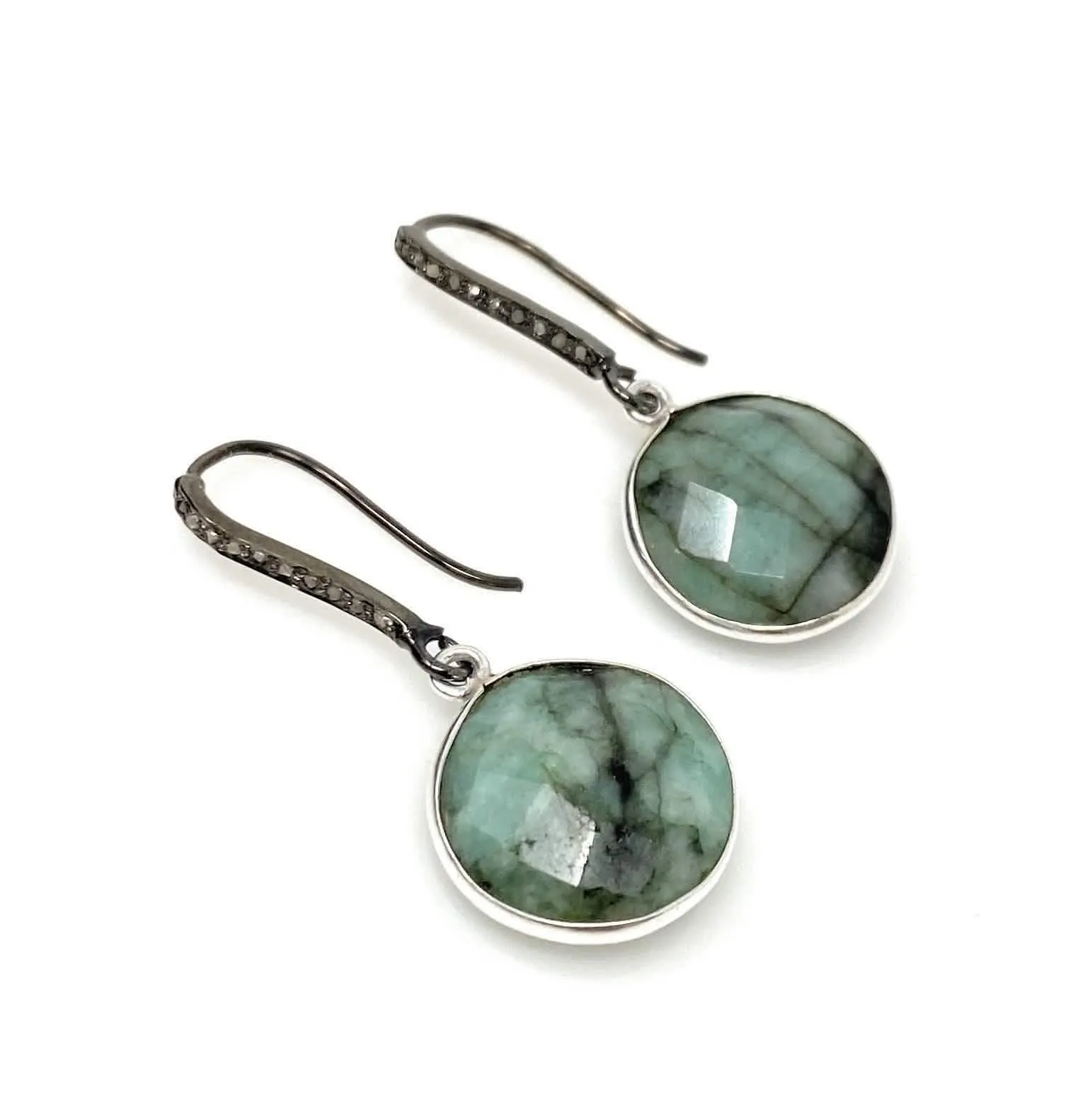 Emerald and Diamond Pave Elegance Earrings with Black Rhodium in Sterling Silver